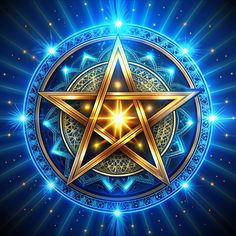 a golden star in the center of a blue background