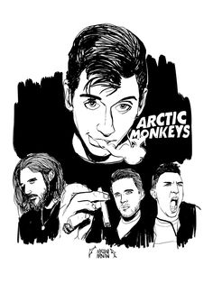 the arctic monkeys are drawn in black and white