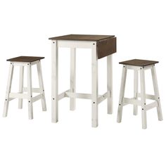 three white stools and a table with brown top