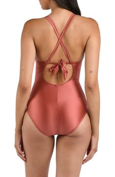 Head to the pool or beach in this ruched swimsuit fashioned with a shape-sculpting design and keyhole opening to expose a peek of skin. Adjustable back tie closure Convertible, adjustable tie straps Full back coverage Lined, with removable cups 76% nylon, 24% elastane Hand wash, line dry Imported Sienna Color, Ruched Swimsuit, High Neck One Piece, Earth Goddess, Oxford Heels, Warm Undertone, Plunge Neckline, Swimsuit Fashion, Denim Leggings