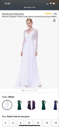 a white dress with long sleeves and lace on the top is for sale at amazon