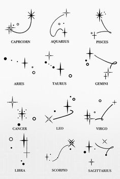 zodiac symbols are shown in black and white