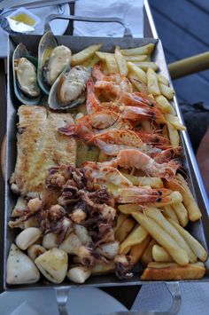 the seafood platter is ready to be eaten