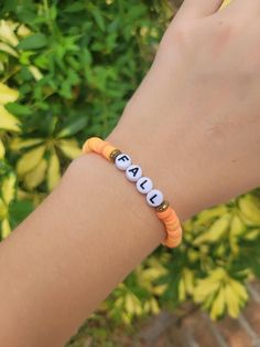 This is a bracelet that is perfect for fall and super cute and durable! Orange Casual Everyday Bracelet, Everyday Casual Orange Bracelet, Casual Orange Bracelet For Friendship, Casual Hypoallergenic Beaded Bracelet For Everyday, Casual Orange Stretch Bracelet With Letter Beads, Casual Orange Hand-strung Beaded Bracelets, Casual Orange Beaded Bracelets, Casual Orange Beaded Bracelet, Casual Orange Beaded Stretch Bracelet