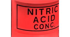 an orange tube with the words nitric acid conc written on it in black