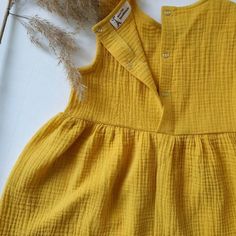 Summer Dress Casual, Casual Cotton Dress, First Birthday Dress, Linen Outfit, Mustard Yellow Dresses, Muslin Dress, First Birthday Dresses, Muslin Baby, Gauze Dress