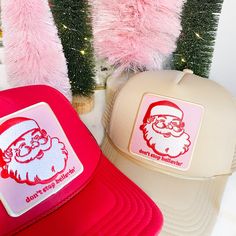 Get in the holiday spirit with this new Christmas patch trucker hat! A best-seller, these hats are adjustable and can fit just about any head. They're super comfortable too. Patched Trucker Hat, Hat Bar, Dont Stop Believin, Custom Patch, Christmas Santa Hat, Christmas Hats, Painted Hats, Patch Hat, Hat Custom