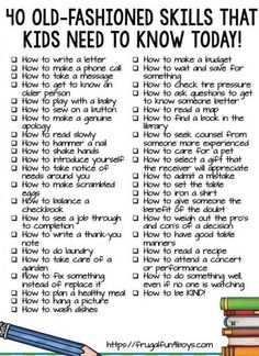 an old fashioned skills list for kids to know how to use it in the classroom