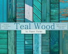 teal wood digital paper pack