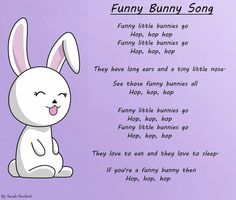 a cartoon bunny sitting on top of a purple floor next to a poem that says, funny bunny song