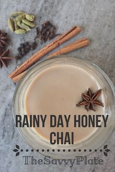 an image of a bowl of food with the words rainy day honey chai on it