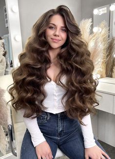 Super Long Hair Bridal Hairstyles, Big Full Curls For Long Hair, Large Bouncy Curls, Voluminous Curled Hair, Bridal Hairstyles For Long Hair All Down, Mermaid Curls Long Hair, Big Waves For Long Hair, Long Hollywood Waves, Wedding Hair Long Curls