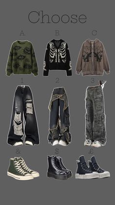 which one do u like? Therian Outfits For School, Grunge Outfit Drawing, Grunge Drawing Ideas, Grunge Boy Outfits, Grunge Drawing, Emo Outfit, Look Grunge, Grunge Outfit