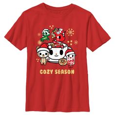 Get lost in the bright and colorful world of Tokidoki with new officially licensed apparel featuring all your favorite cute characters from the recognized and iconic lifestyle brand! This tree-mendous Boys' Christmas Cozy Season T-shirt features a group portrait of Macchiato, Biscotti, Everly, Gingersnap, Strawberry Milk, and the text: "Cozy Season," across the front. Grab one of these new tees this Holiday season and add a dose of Tokidoki sweetness to your wardrobe! Strawberry Milk, Boys Graphic Tee, Ginger Snaps, Boys Christmas, Graphic Tee Design, Direct To Garment Printer, Cute Characters, Lifestyle Brands, Top Shirt