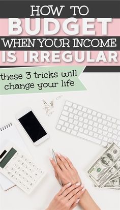 a woman's hands on top of a desk with money and calculator