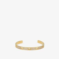 Rigid bracelet with ornamentation engraved in the shape of the F is Fendi logo. Made of metal with a gold finish. Decorated with natural crystals. Made in Italy. Size M Fendi Bracelet, Fendi Logo Design, Fendi Store, Fendi Logo, Luxury Bracelet, Colorful Bracelets, Bracelet Gold, The Shape, Chain Bags