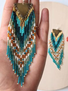 Berta Aqua Blue Ombre Bohemian Earrings | Moon & Milk Beaded Native Earrings, Sacheen Littlefeather, Best Actor Award, Actor Award, Native Earrings, Apatite Stone, Marlon Brando, Bohemian Earrings, Academy Awards