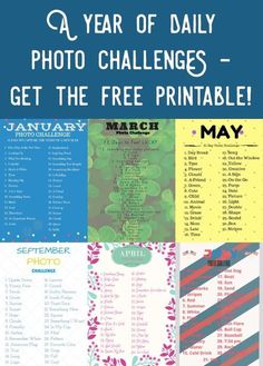 a poster with the words,'a year of daily photo challenges - get the free print