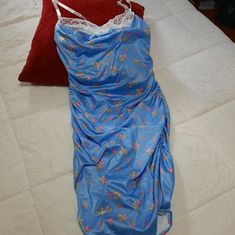 Womens Size Medium Sleeping Dress. Baby Blue With Floral Pattern With A Lace Insert At Top. Like New. Never Worn. All Clothing Comes From A Smoke Free Home. Bundle To Save Blue Fitted Dress For Loungewear, Blue Fitted Dress For Sleepover, Fitted Blue Sleepwear For Spring, Light Blue Fitted Sleepwear For Spring, Dress Baby Blue, Sleeping Dress, Lace Insert, Women's Intimates, Baby Blue