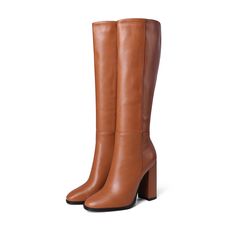 Shop Brown Round Toe Heeled Dress Mid Calf Boots Knee High Boot color Brown for  with worldwide Free shipping & Free return. Spring Brown Heeled Boots, Brown Heeled Boots For Office In Spring, Fitted Brown Mid-calf Boots For Fall, Spring Office Brown Boots, Brown Fitted Knee-high Boots For Office, Fitted Brown Knee-high Boots For Office, Brown Round Toe Knee-high Boots For Spring, Brown Knee-length Boots For Spring, Brown Block Heel Knee-high Boots For Spring