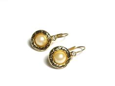 Vintage Gold Tone Pierced Pearl, Cubic Zirconia and Black Enamel Earrings - Weight 5.9 Grams - Pierc Classic Round Hypoallergenic Clip-on Earrings, Nickel Free Metal Pearl Earrings, Nickel-free Metal Pearl Earrings, Nickel-free Adjustable Round Pearl Earrings, Formal Round Metal Clip-on Earrings, Gold Nickel-free Pearl Earrings, Round Metal Pearl Earrings, Round Metal Clip-on Earrings, Anniversary Pearl Earrings Metal Round