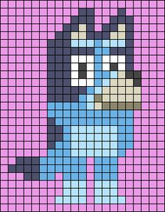 a cross stitch pattern with a blue and pink pony on it's back side