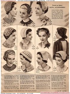 1950s Winter Hats, 1950s Womans Hats, 1950 Hairstyles, 50s Accessories, 1950's Hairstyles, Historical Hats, Juliet Cap, 1950s Hairstyles