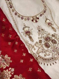 Item Overview ATHARVA Hand Embroidery Salwar Kameez Beige Maroon/Zardozi Neck/Banarsi Silk Dupatta/Custom Stitch Unstitch/Wedding/Custom Anarkali Dno. CH1673 Fabric: * Shirt: Chanderi Silk - Beige- 2.5 Mts, with Beautiful Embroidery Neck * Dupatta: Maroon Banarsi Silk Dupatta (Motifs may wary) * Salwar: Santoon Silk 2.5 Mts. Excusive Hand Embroidered Party Wear Punjabi Suit. Customization: * Fabrics Customization: Designs Can be made in different Fabrics. *Color Customization: Designs Can be mad Patiala Salwar Kameez, Embroidered Suits, Patiala Salwar, Embroidered Pants, Silk Dupatta, Beautiful Embroidery, Different Fabrics, Salwar Kameez, Anarkali