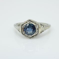 Antique Art Deco Sapphire Engagement Ring 18K White Gold size 6 Ring face is 9.38 mm across by 5.38 mm in height 18K White Gold Sapphire 0.65ct Ring size 6 Weight 2.2 grams Comes with a new black ring box item # 3053 Art Deco Sapphire Engagement Ring, Black Ring Box, Vintage Gold Rings, Estate Rings, White Gold Sapphire, Black Ring, Sapphire Engagement Ring, Large Ring, 14k White Gold Ring