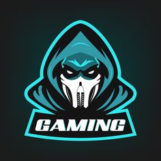 the gaming logo with an evil face and hoodie on it's head, in front of a dark background