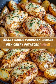 skillet garlic parmesan chicken with crispy potatoes