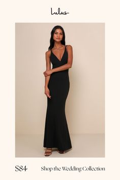 Who could possibly resist you in the Lulus All this Allure Black Strappy Backless Mermaid Maxi Dress? Medium-weight, stretchy crepe knit creates this absolute knockout of a dress and its princess-seamed bodice, V-neckline, and sexy open back with a network of crisscrossing straps. Figure-skimming skirt flares out at the maxi hem to create a dramatic mermaid silhouette. Hidden back zipper/clasp. Fit: This garment fits true to size. Length: Floor length. Size medium measures 57.5" from shoulder to Mermaid Maxi Dress, Brunch Dress, Ceremony Dresses, Formal Dresses Gowns, Mermaid Silhouette, Dresses Backless, Long Black Dress, Dress Medium, Dress 100