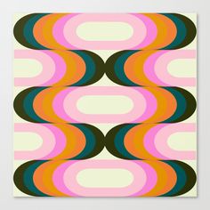 an abstract art print with pink, green and orange circles