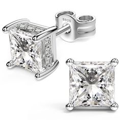 PRICES MAY VARY. 💎Stud Earrings Material💎 18k white gold plated princess cut 925 sterling silver fake diamond CZ stud earrings, nickel-free, and lead-free hypoallergenic earrings. The best choice for sensitive ears. 💎Stud Earrings Size💎 5mm (1.0ct), 6mm (1.5ct), 7mm (2.0ct), Post length: 11mm / 0.43inch. Sterling silver stud earrings will always be sparkly and never tarnish. perfect size as stud earrings for both women and men, perfect for those who have multiple piercings. 💎Diamond Highlig Princess Cut Sterling Silver Earrings, Silver Princess Cut Diamond Earrings, White Princess Cut Cubic Zirconia Earrings, Silver Cubic Zirconia Princess Cut Diamond Earrings, Silver Princess Cut Cubic Zirconia Earrings, Princess Cut Cubic Zirconia Diamond Earrings In Silver, Silver Princess Cut Earrings With Prong Setting, Diamond White Princess Cut Earrings As Gift, Silver Princess Cut Earrings For Gift