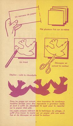 an old book with instructions on how to make paper flowers and birds in french, from the 1950's