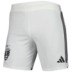 Whether you're honing your skills or hanging around the house, these spirited adidas shorts are just what you need to stay comfortable. These stylish bottoms feature embroidered team graphics and an authentic design to get you looking like a proper D.C. United fan. Plus, the AEROREADY fabric wicks away moisture, which helps keep you cool and dry while you cheer D.C. United to victory. Officially licensed Elastic waistband Machine wash, tumble dry low Material: 100% Recycled Polyester Heat-sealed White Adidas Bottoms For Gym, White Adidas Logo Athleisure Bottoms, White Adidas Athleisure Bottoms, White Athleisure Bottoms With Adidas Logo, White Three Stripes Gym Shorts, White Three-stripes Gym Shorts, Adidas White Shorts With Logo, White Adidas Shorts With Logo, Adidas Training Shorts With Three Stripes Branding