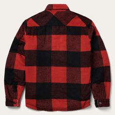 Rugged, durable and stylish, this buffalo plaid coat is crafted from a comfortable poly-wool blend and is fully lined with quilted nylon for additional warmth. It has a spread collar, a straight back yoke, square mitered chest pockets and flaps and snap front, side seam pockets and an adjustable snap cuff. At Stetson, we use the toughest materials and fabric to provide you with the best Western outerwear for men who spend their days in the great outdoors. Fully Lined With Quilted Nylon Spread Co Flannel Outerwear For Fall Outdoor Activities, Plaid Flannel Outerwear For Outdoor, Classic Winter Flannel Outerwear, Mens Western Wear Coats & Jackets, Plaid Fleece Jacket, Plaid Fleece Jacket With Pockets, Mens Red Buffalo Plaid Shirt, Rugged Button-up Outerwear With Patch Pockets, Plaid Coat