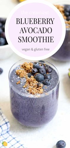 blueberry avocado smoothie with granola on top