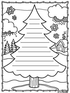 a christmas tree with snowflakes and stars on it, in black and white