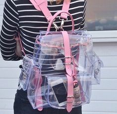 • píntєrєst : @ shєstσσfαв ❣ Hipster Goth, Clear Backpack, Transparent Bag, Pink Backpack, Indie Outfits, Soft Grunge