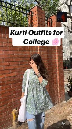 Indian fashion outfit for college girls . desi design kurti/ casual outfit Indian College Outfits, Simple College Outfits, College Outfits Indian, Outfits For College, College Girl Outfits, College Outfits Casual, Stylish Kurtis Design, College Outfits Summer