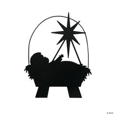 a nativity scene with the birth of jesus in black on a white background photo