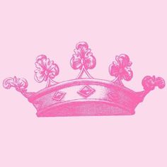 a pink drawing of a crown with four leaf clovers on it's side