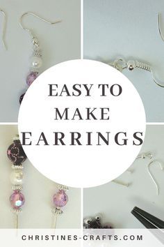 four different pictures with the words easy to make earring's written in black and white