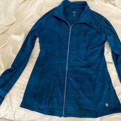 Nwt Apana Full-Zip, Spandex-Blend Workout Jacket W/Pockets, Size Ladies Medium. Blue/Black Mottled Print.. Hand Warmer Sleeves, Front Pockets. Fitted Sports Track Jacket With Pockets, Blue Stretch Athleisure Outerwear, Fitted Functional Track Jacket With Pockets, Versatile Long Sleeve Activewear With Pockets, Stretch Long Sleeve Activewear With Side Pockets, Stretch Long Sleeve Track Jacket With Pockets, Versatile Stretch Blue Outerwear, Fitted Workout Outerwear With Pockets, Blue Long Sleeve Workout Track Jacket