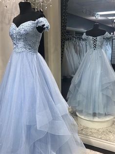 Off the Shoulder Light Blue Formal Occasion Dress Light Blue Graduation Dress, Light Blue Ball Gown, Loki Fanfic, Debs Dresses, Blue Formal Dresses, Lace Long Prom Dress, Prom Dresses Off The Shoulder, Preppy Prom, Formal Occasion Dress