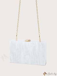 BirdinBag - Stylish Marble Chain Square Bag - Ideal Bridal Purse for Weddings, Proms & Parties Chic Rectangular Wedding Bag, Chic Rectangular Wedding Bags, White Square Clutch For Formal Occasions, White Evening Bag With Chain Strap As Gift, White Evening Bag With Chain Strap, Wedding Clutch Bag With Chain Strap, Formal White Clutch Box Bag, Rectangular Wedding Shoulder Bag With Chain Strap, White Wedding Bag With Chain Strap