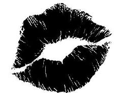 a black and white photo of a lipstick with the words, black kiss on it