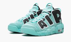 The Nike Air More Uptempo GS “Light Aqua” is the youth sizing for the updated colorway of the classic performance basketball design made famous by Scottie Pippen.  A hallmark of ‘90s-era performance footwear, the revered Air More Uptempo ‘96 features a bold appearance backed by high-performing tech.  The upper sports a Light Aqua suede base with contrasting black leather for the signature “AIR” design across the upper.  Further branding appears on the toe in the form of a white embroidered Swoos Air Clothes, Nike Air Uptempo, Nike Air More Uptempo, Nike Air More, Basketball Design, Nike Air Shoes, Aqua Shoes, Light Aqua, Stadium Goods