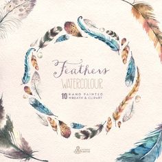 watercolor feathers arranged in a circle with the words father's watercolour